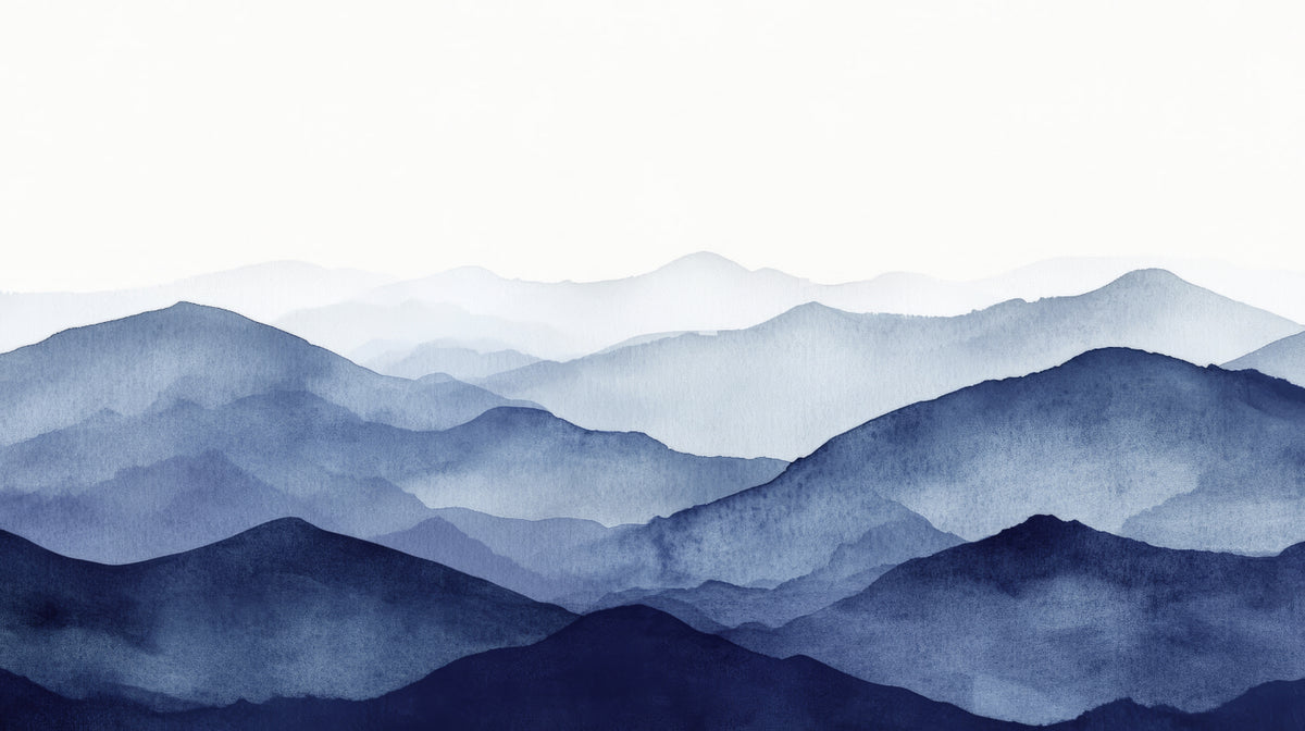 Watercolor Blue Mountain Wall Mural in your room — zoomed
