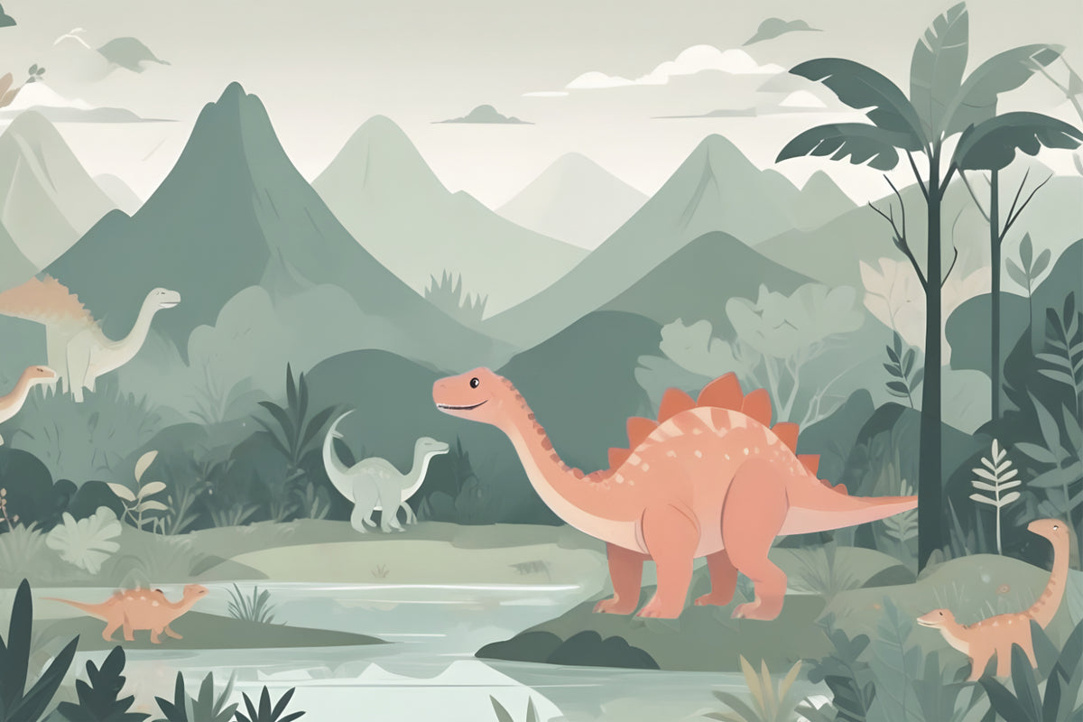 Kids Dinosaur Wall Mural in your room — zoomed