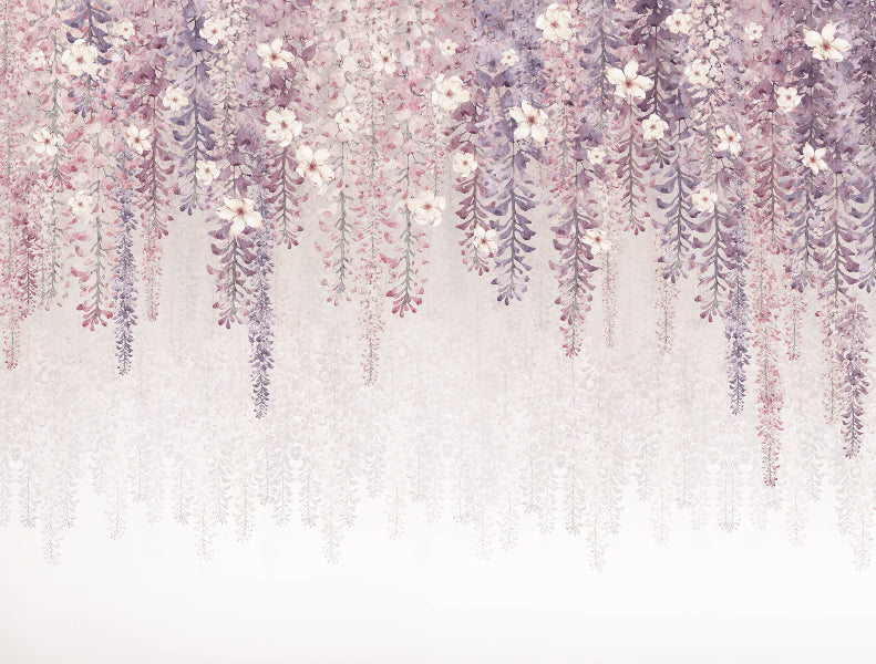 Wisteria Watercolor Wallpaper Mural in your room — zoomed