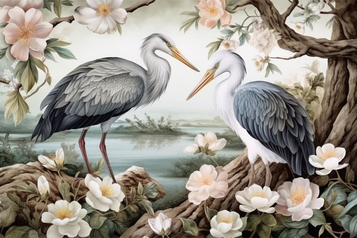 Serene Heron Lake Wall Mural in your room