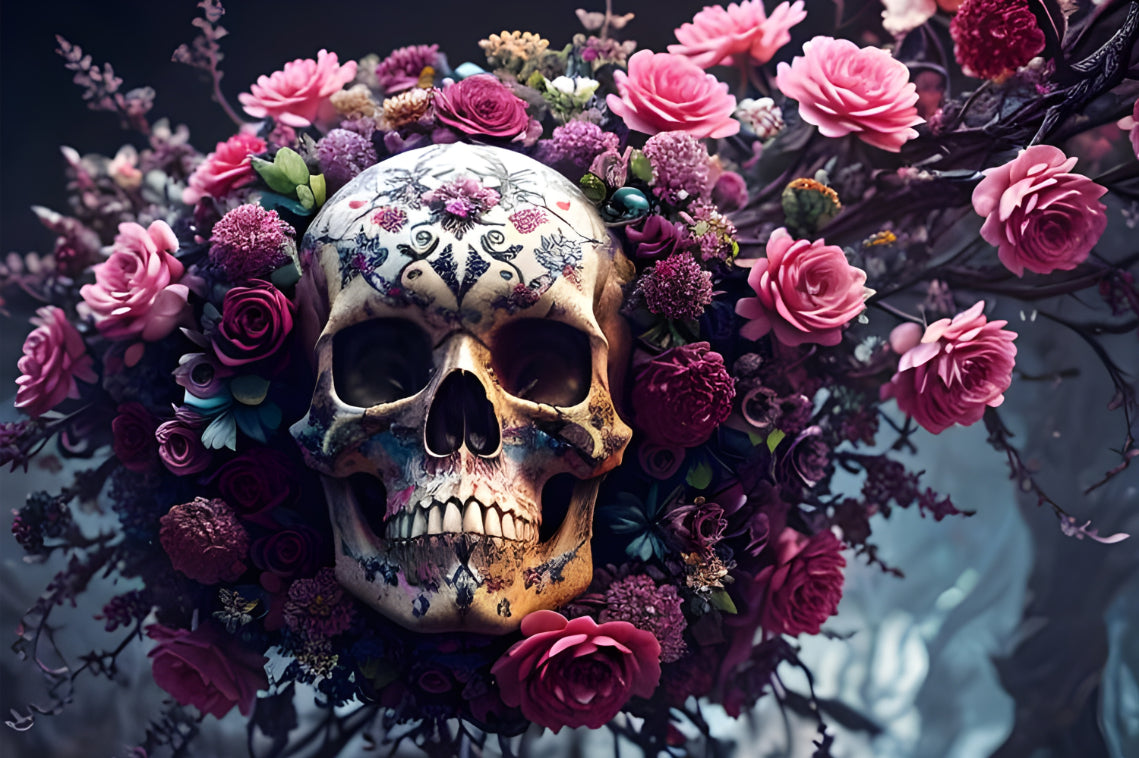 Floral Skull Halloween Wallpaper in your room — zoomed