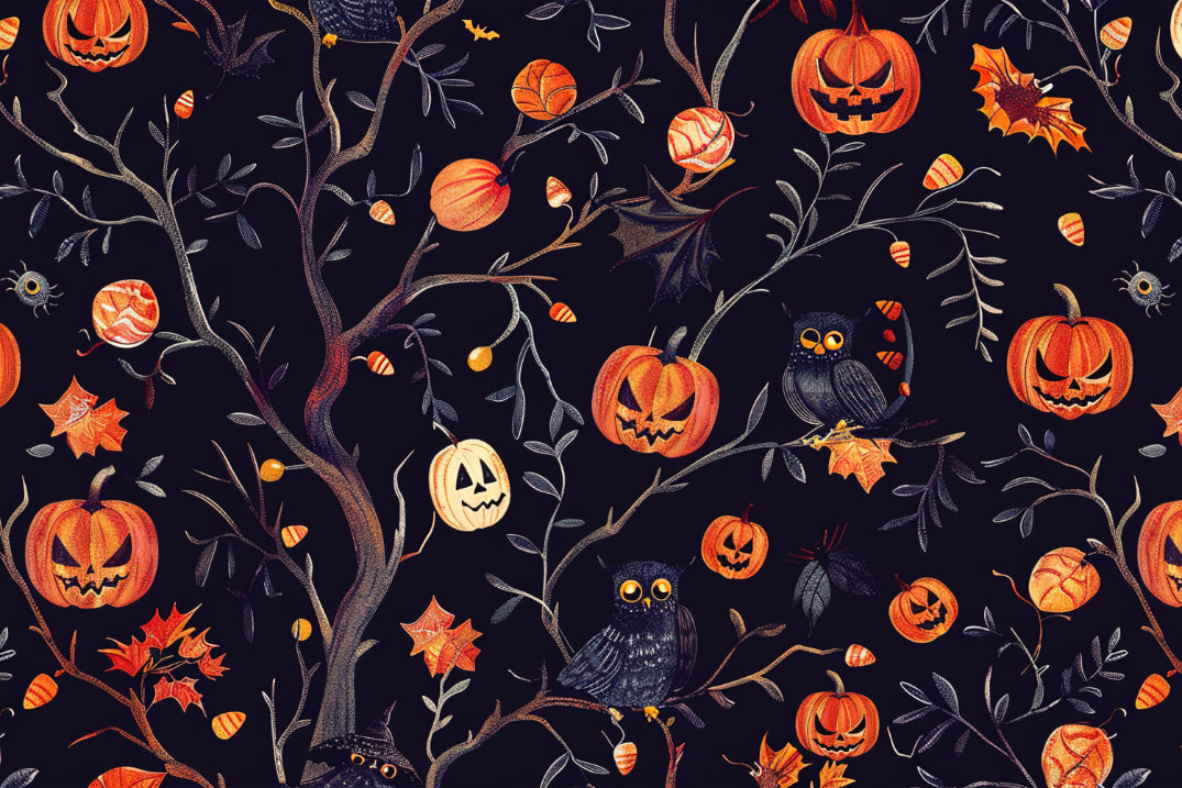 Halloween Pumpkins Owls Wall Mural in your room