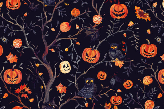 Halloween Pumpkins Owls Wall Mural