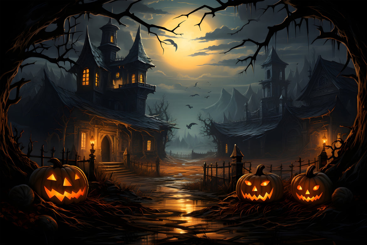 Spooky Haunted House Wallpaper Mural in your room — zoomed