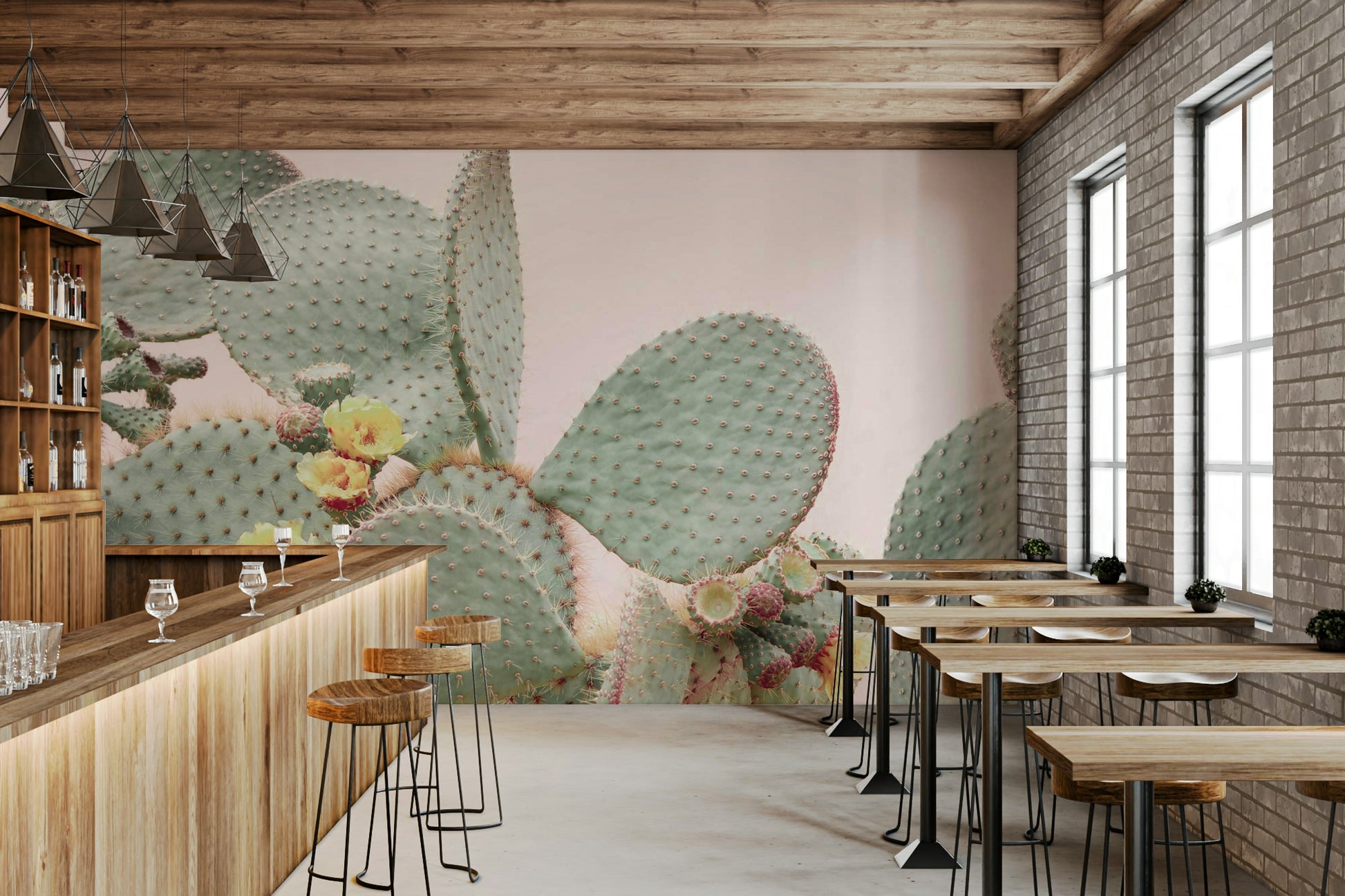 Blooming cactus design in Cactus Blossom Dreams wall mural.

