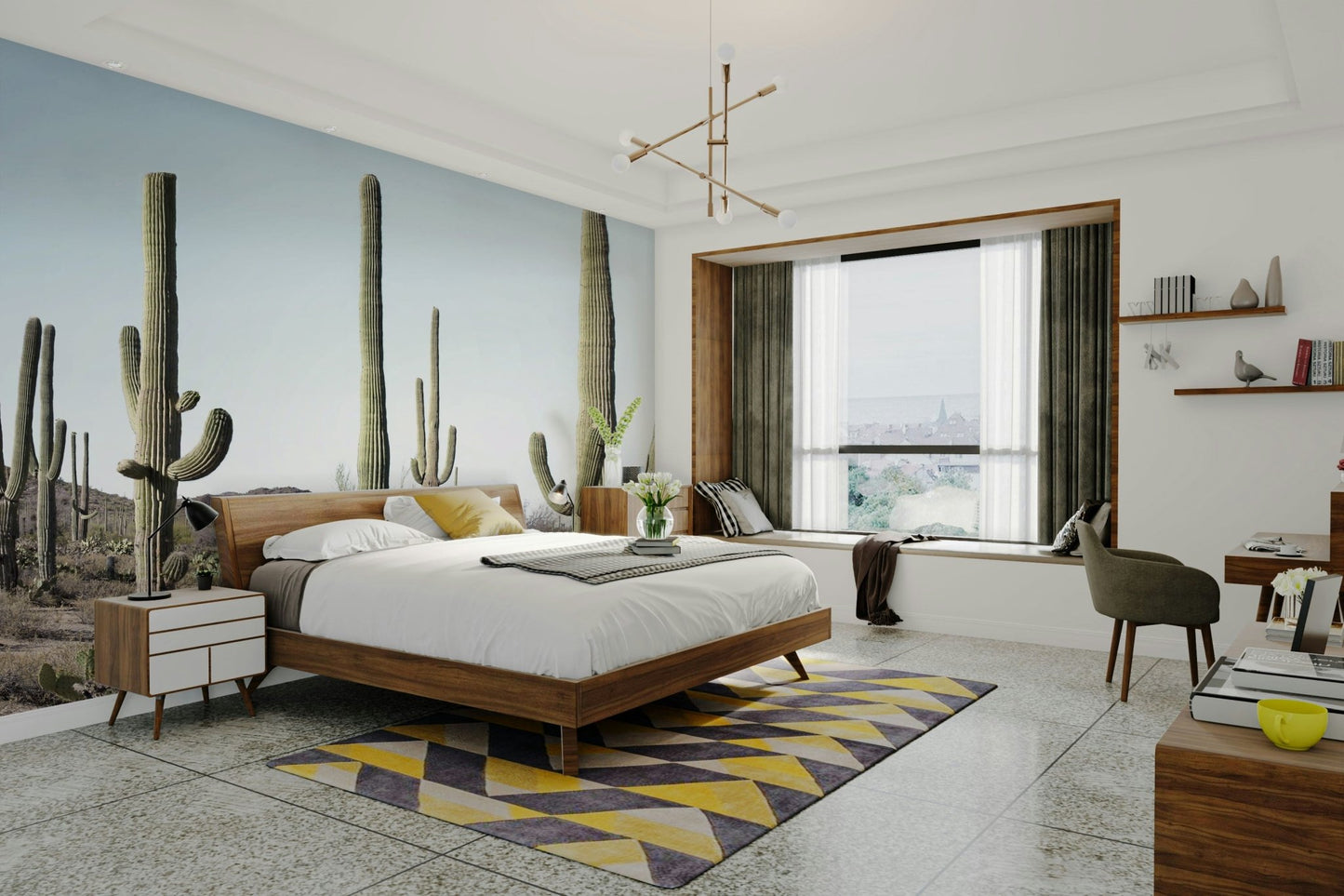 Expansive cactus landscape mural for bold interiors.

