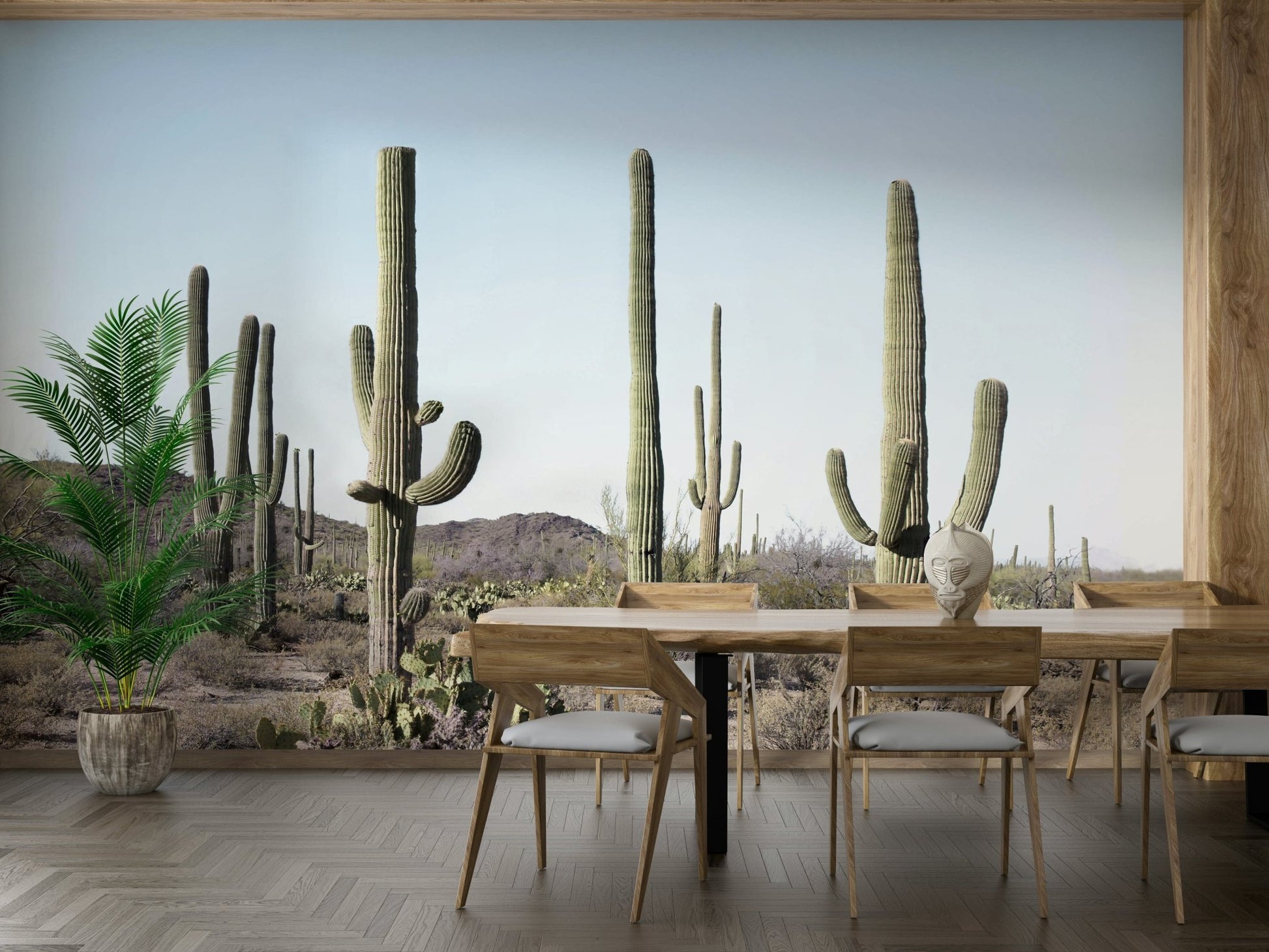 Artistic cactus land mural with vibrant desert vibes.

