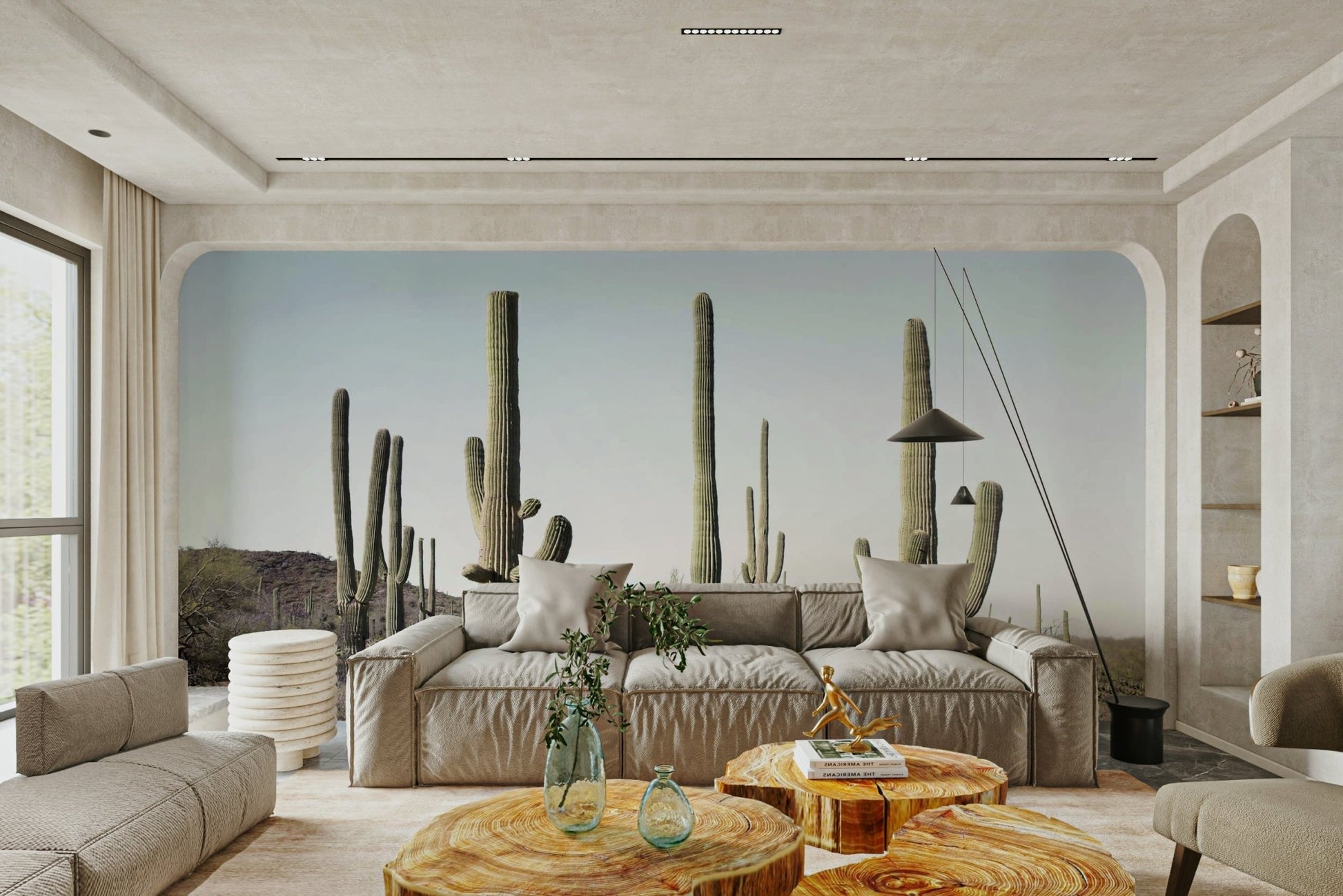 Striking desert cactus scene wall mural for interiors.

