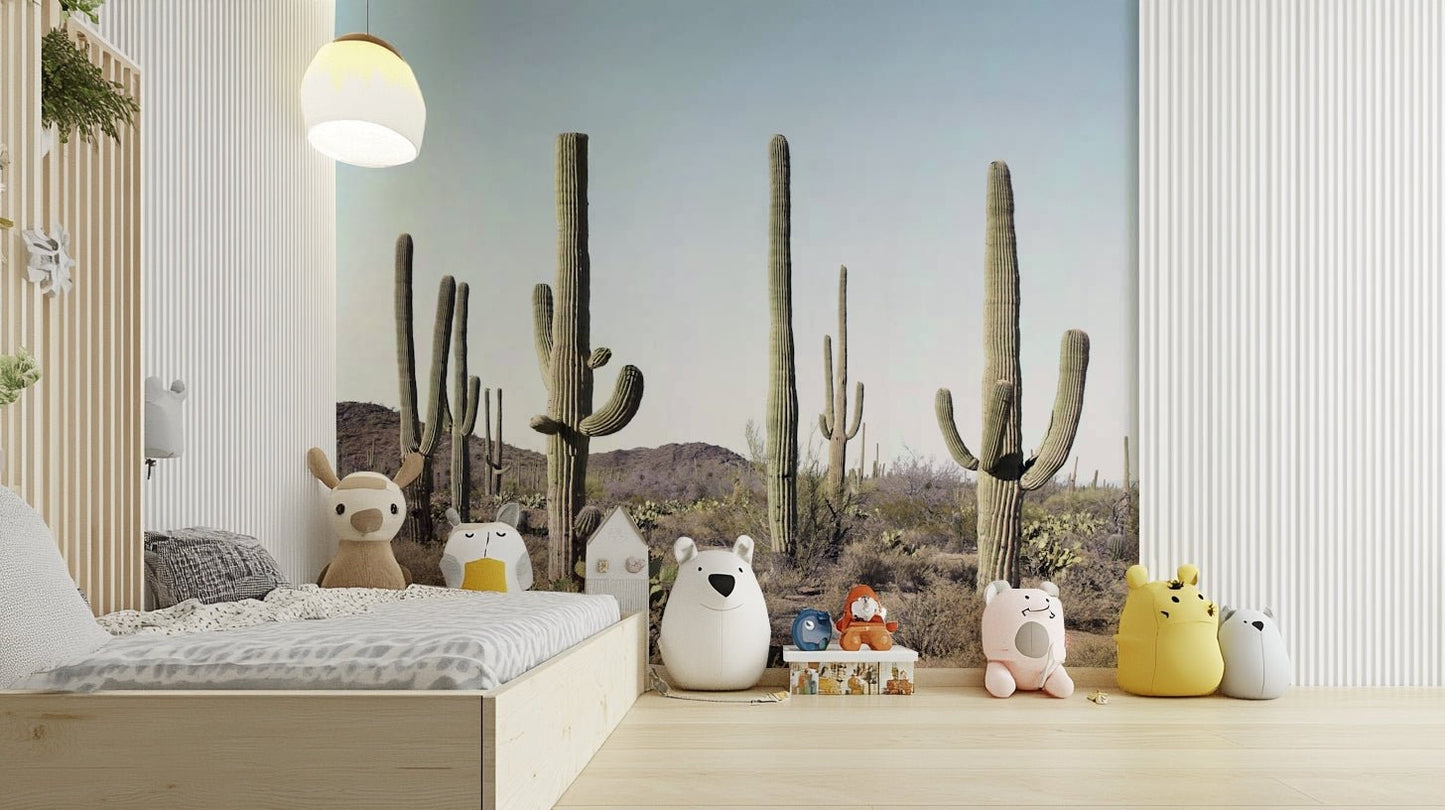 Bold Cactus Land wall mural for desert-inspired decor.

