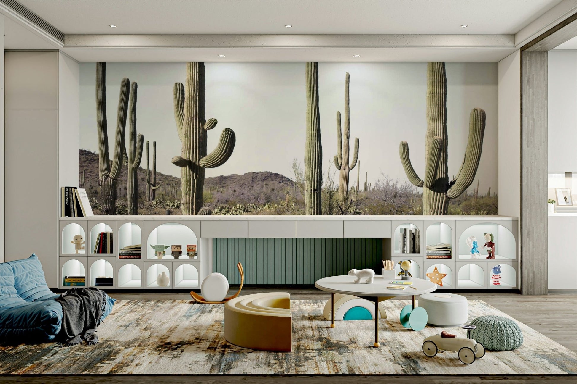 Desert cactus land mural with rich earthy details.

