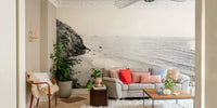Elegant black and white coastal mural for walls.

