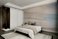 A wall mural of a calm beach.

