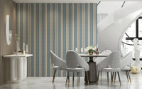 Nautical-themed wall covering with gentle blue stripes for bedrooms or living rooms.