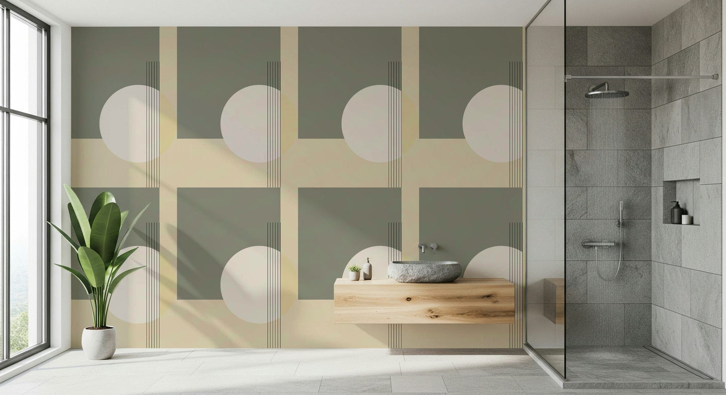 Minimalist wall mural blending geometric balance and soft contrasting tones for modern décor.