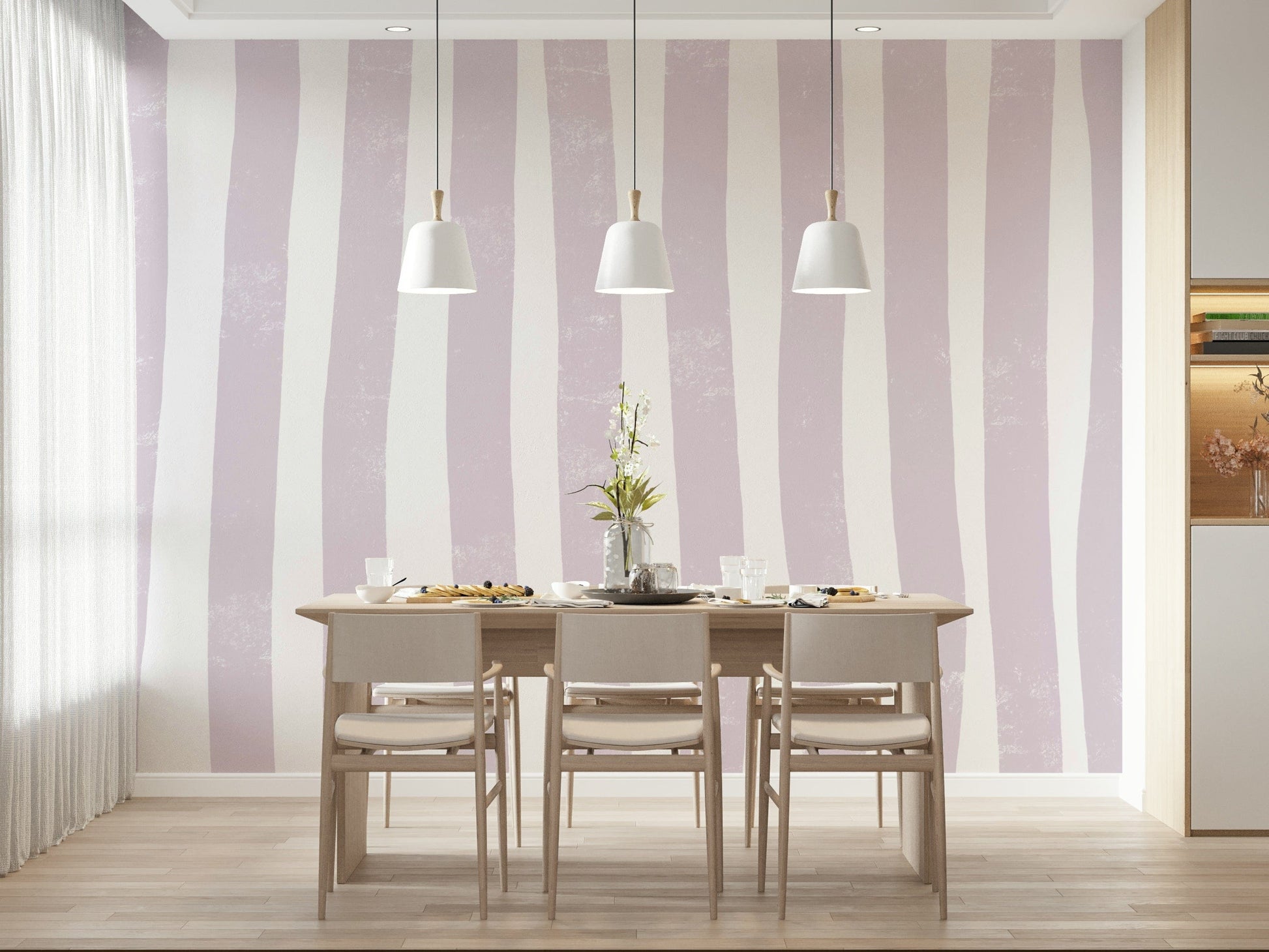 A calming abstract design wallpaper mural that defines a space.