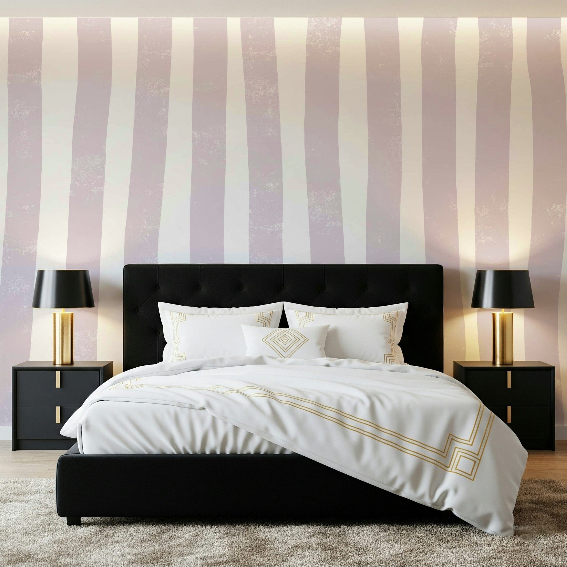 A beautiful subtle stripe wallpaper mural in soft lavender tones.