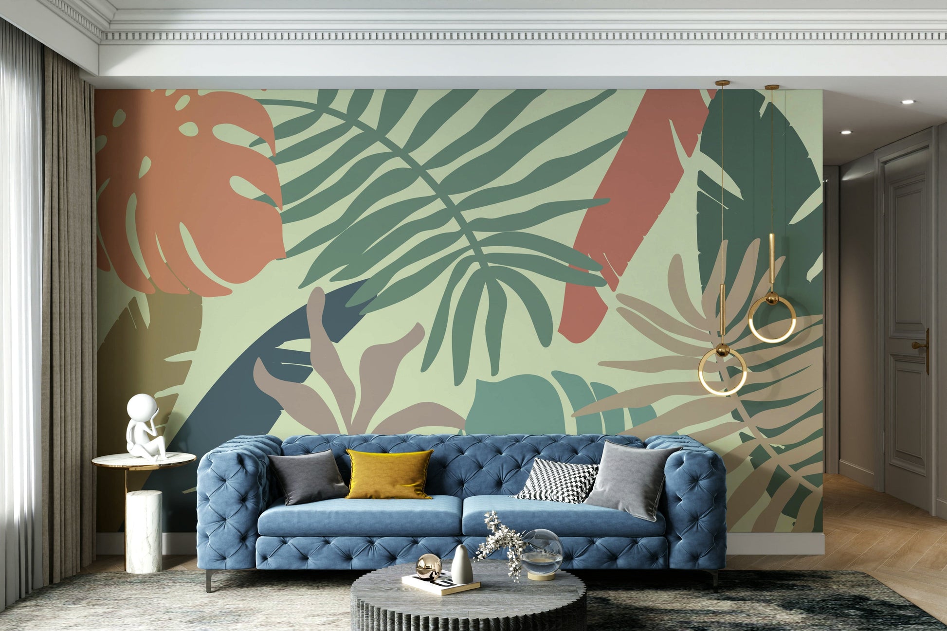 A beautiful wide-angle wall mural of plant leaves.


