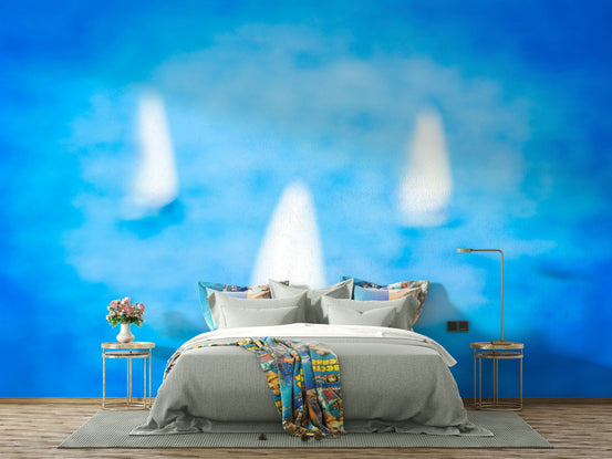 A beautiful sailing boat wall mural for a living room.

