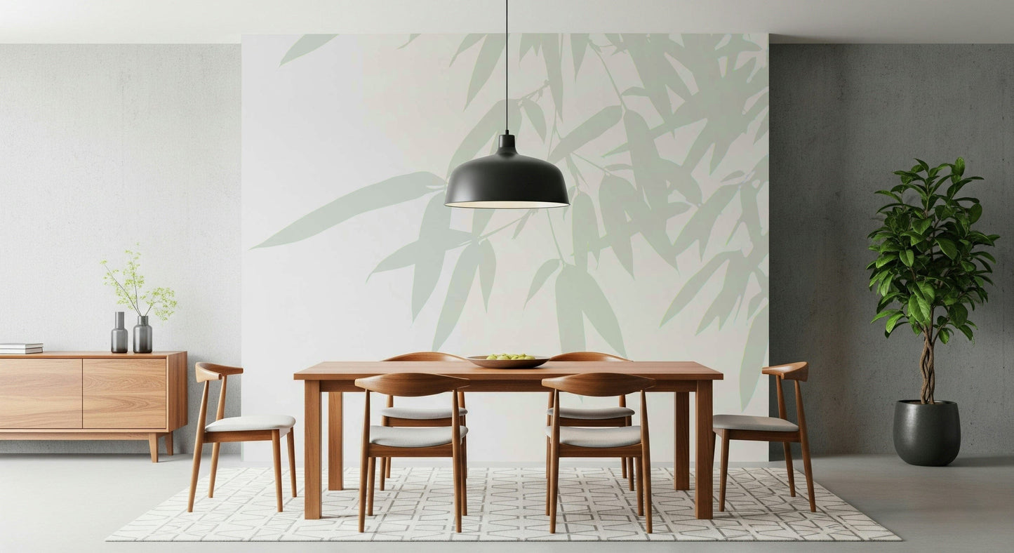 Minimalist bamboo leaf silhouettes creating a calming botanical wallpaper design.
