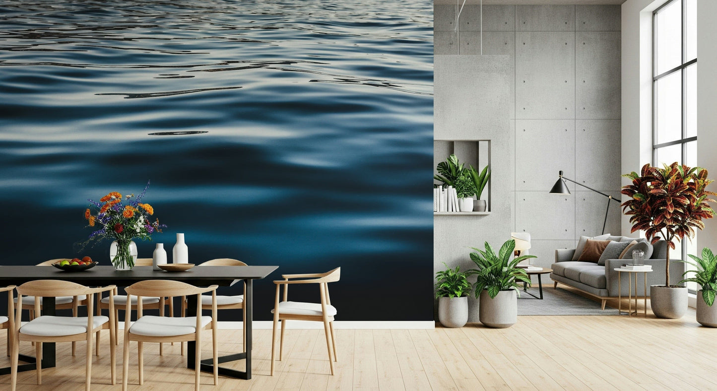 Ocean-inspired Deep Blue Waters Wall Mural combining depth, texture, and rich blue tones for stylish décor.