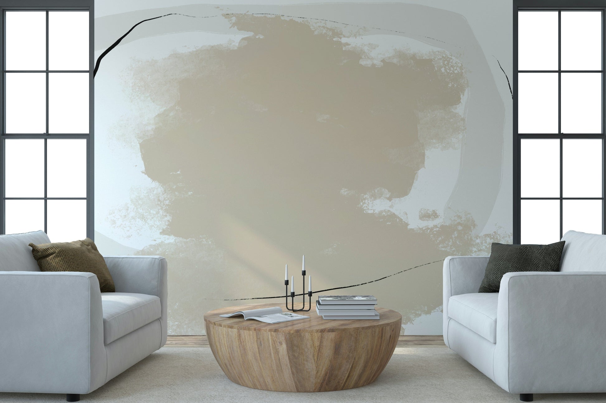 A beautiful modern art wall mural of abstract forms.