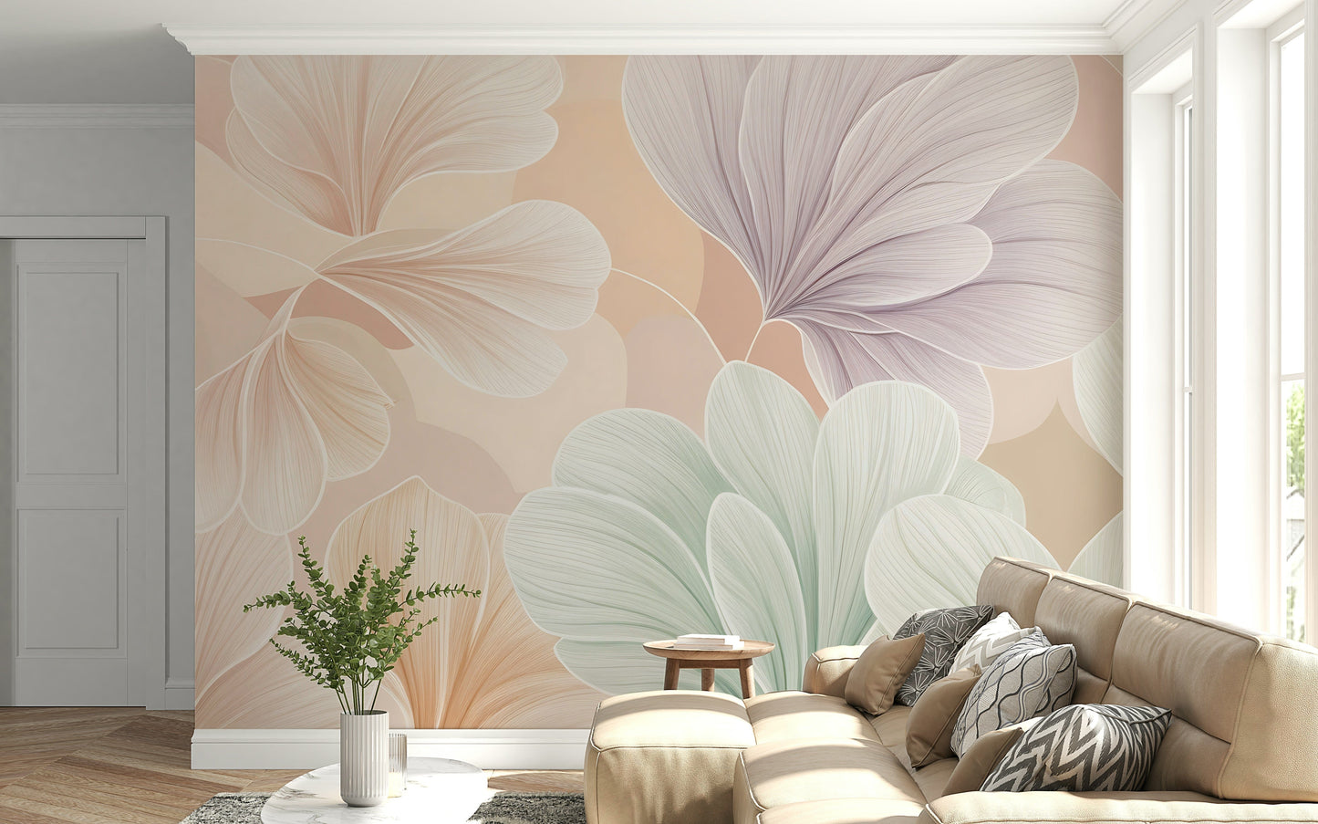 Light green colour palette in Vintage Botanical Mural.