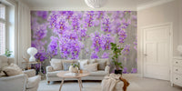 The wall art combines a botanical pattern with soft colors.

