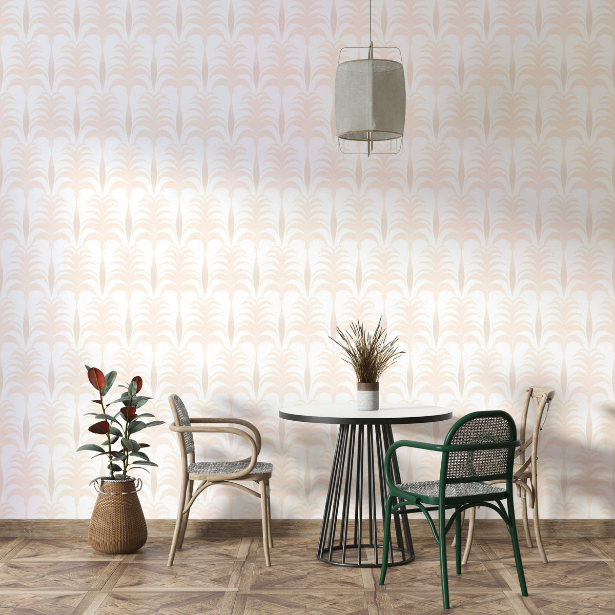 A peaceful open ocean mural on decorative wallpaper.

