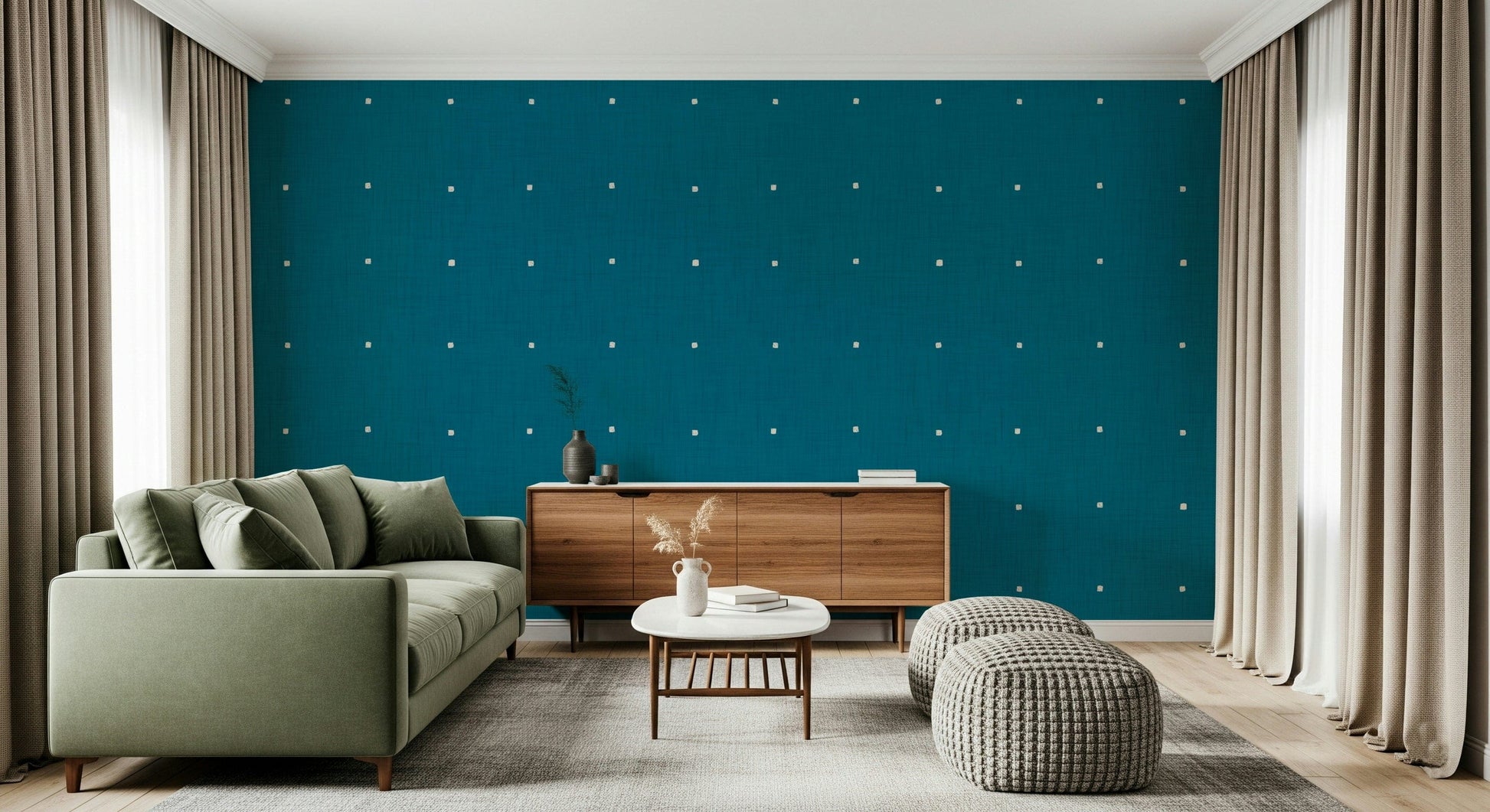 Abstract dot square pattern Teal background wall art.