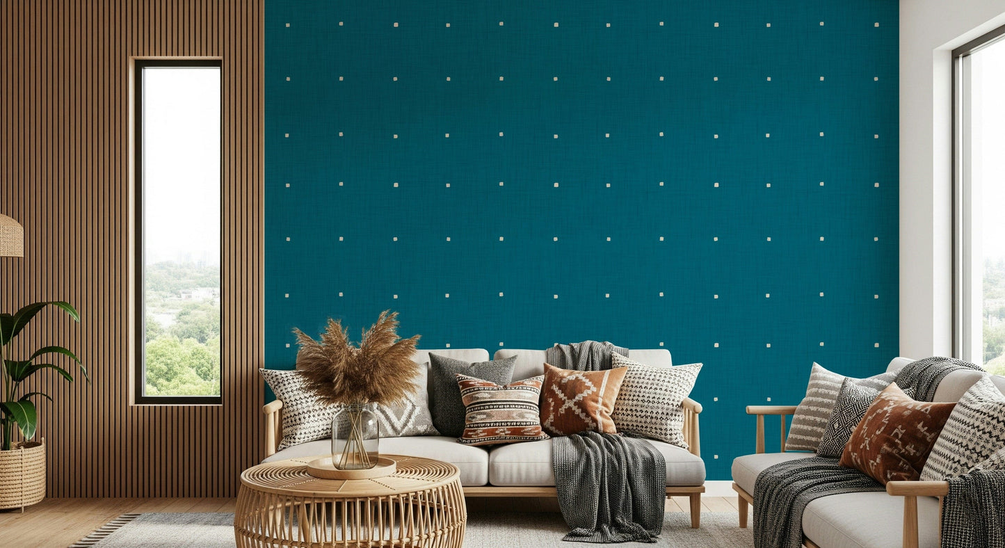 Colorful dots print Teal Texture wall paper bold color.