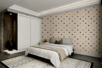 A peaceful wall mural with a modern, geometric design.

