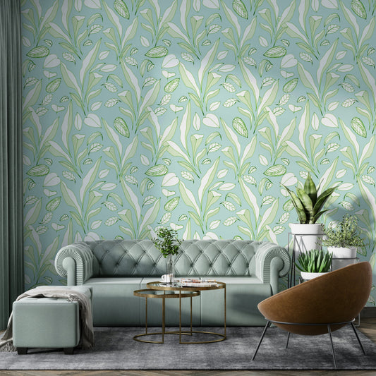 The background of the wallpaper is a solid off-white color.
