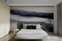 A graceful subtle pattern wall mural in cool, natural tones.

