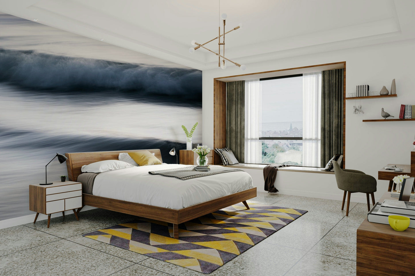 A contemplative wave texture wallpaper mural for a feature wall.

