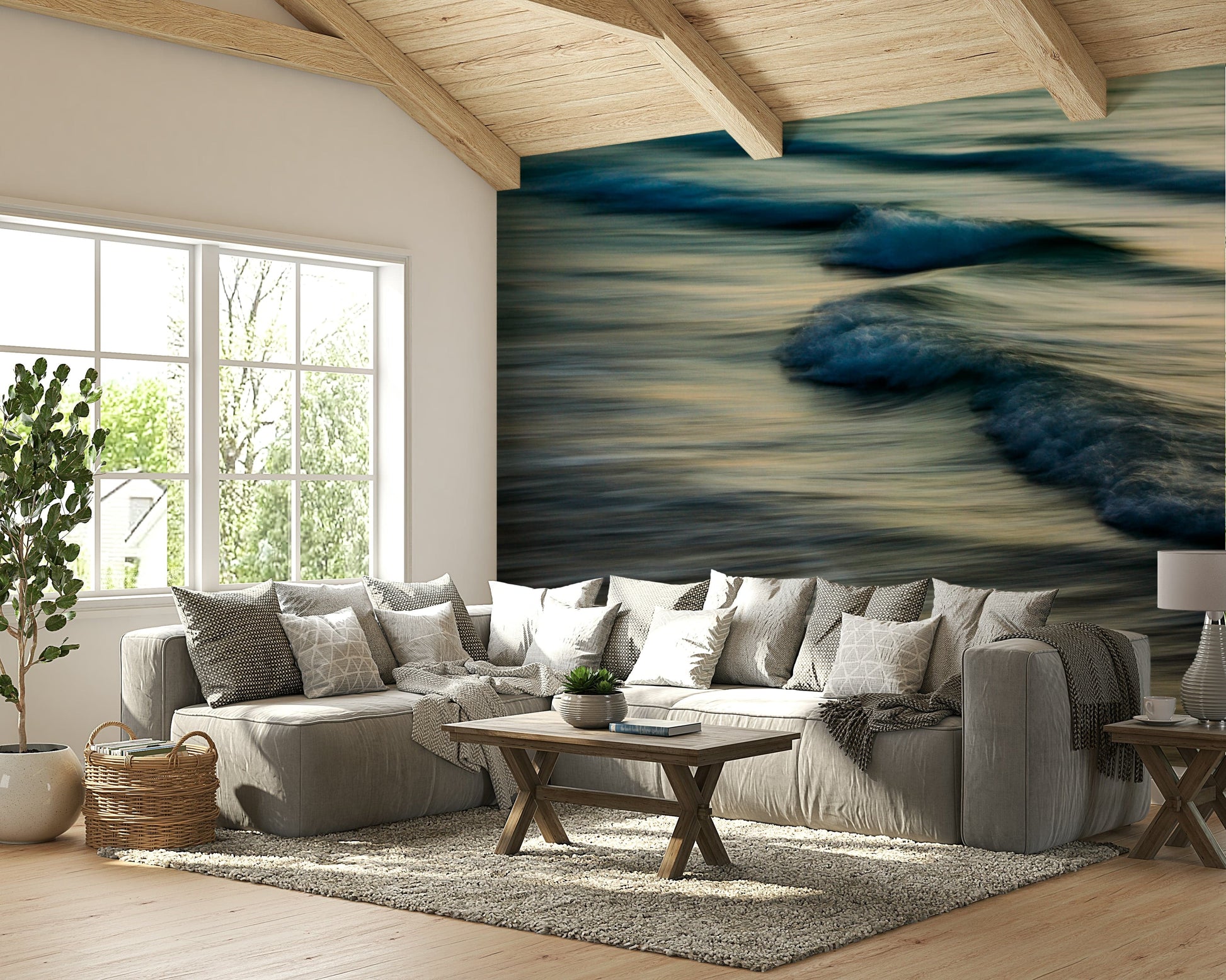 An artistic nature seascape mural for home decor.

