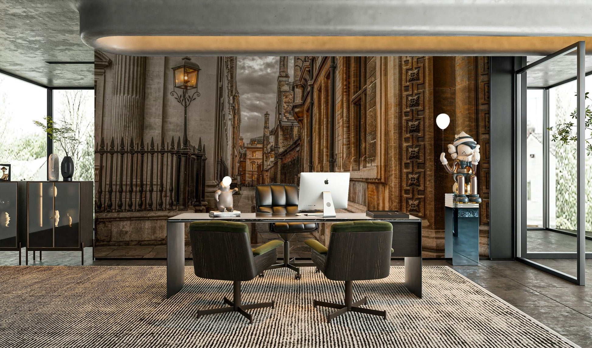 Timeless Cambridge street captured in a classic wall mural design.

