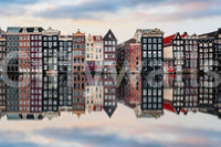 Canal City Calm Wall Mural with gentle lighting over canal, soothing city wallpaper for lounge