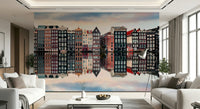 Canal City Calm Wall Mural featuring calm waterfront streets, timeless city wallpaper style