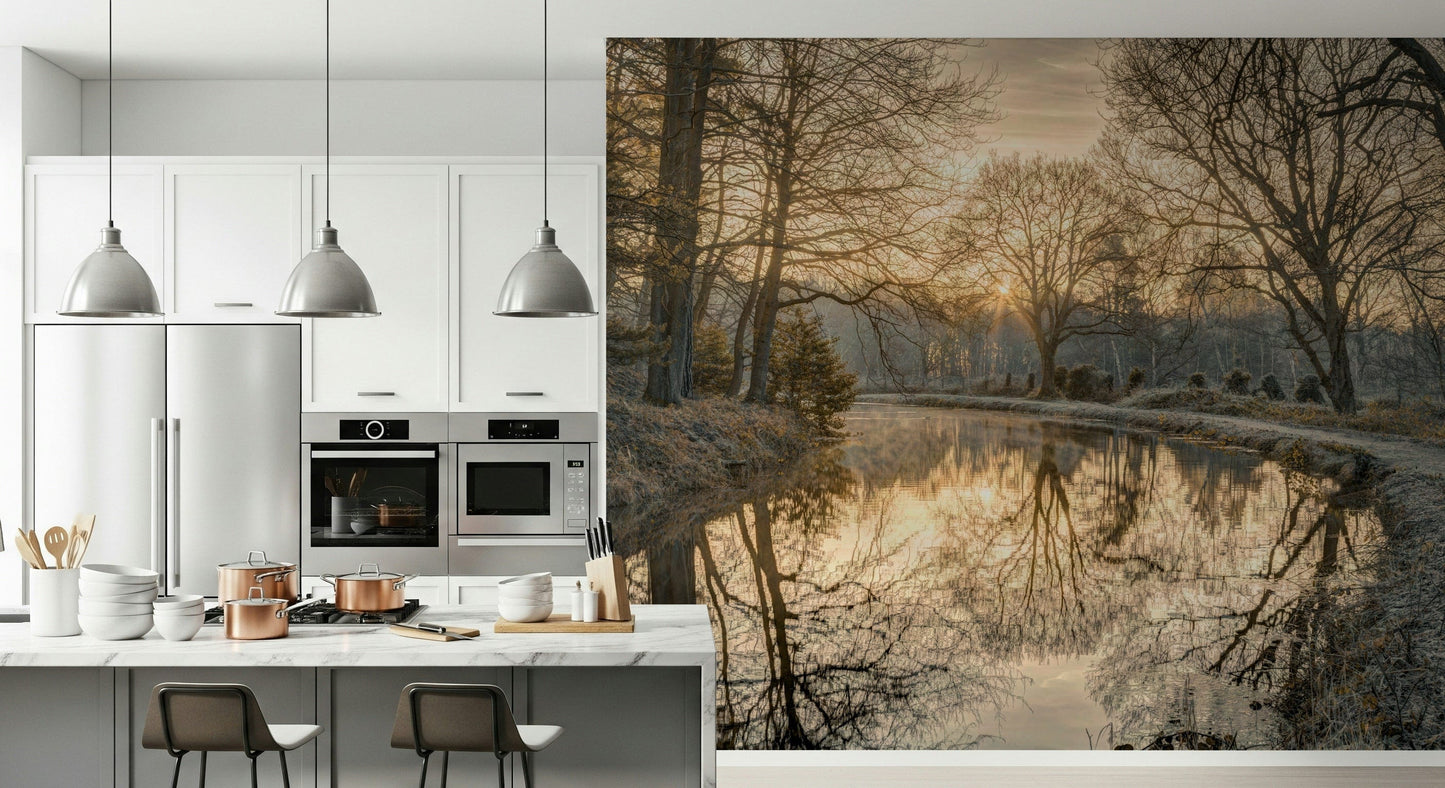 Seasonal decor Canal Sunrise wall mural, beautiful setting.