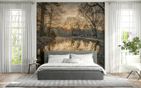 Nature inspired Canal Sunrise scenic wallpaper, perfect decor.
