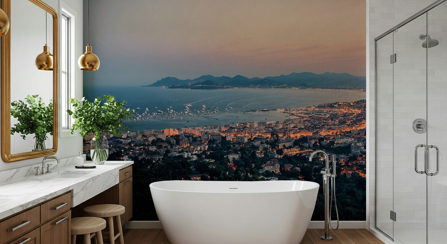 Bay of Cannes wallpaper with sky clouds over calm water and nature landscape