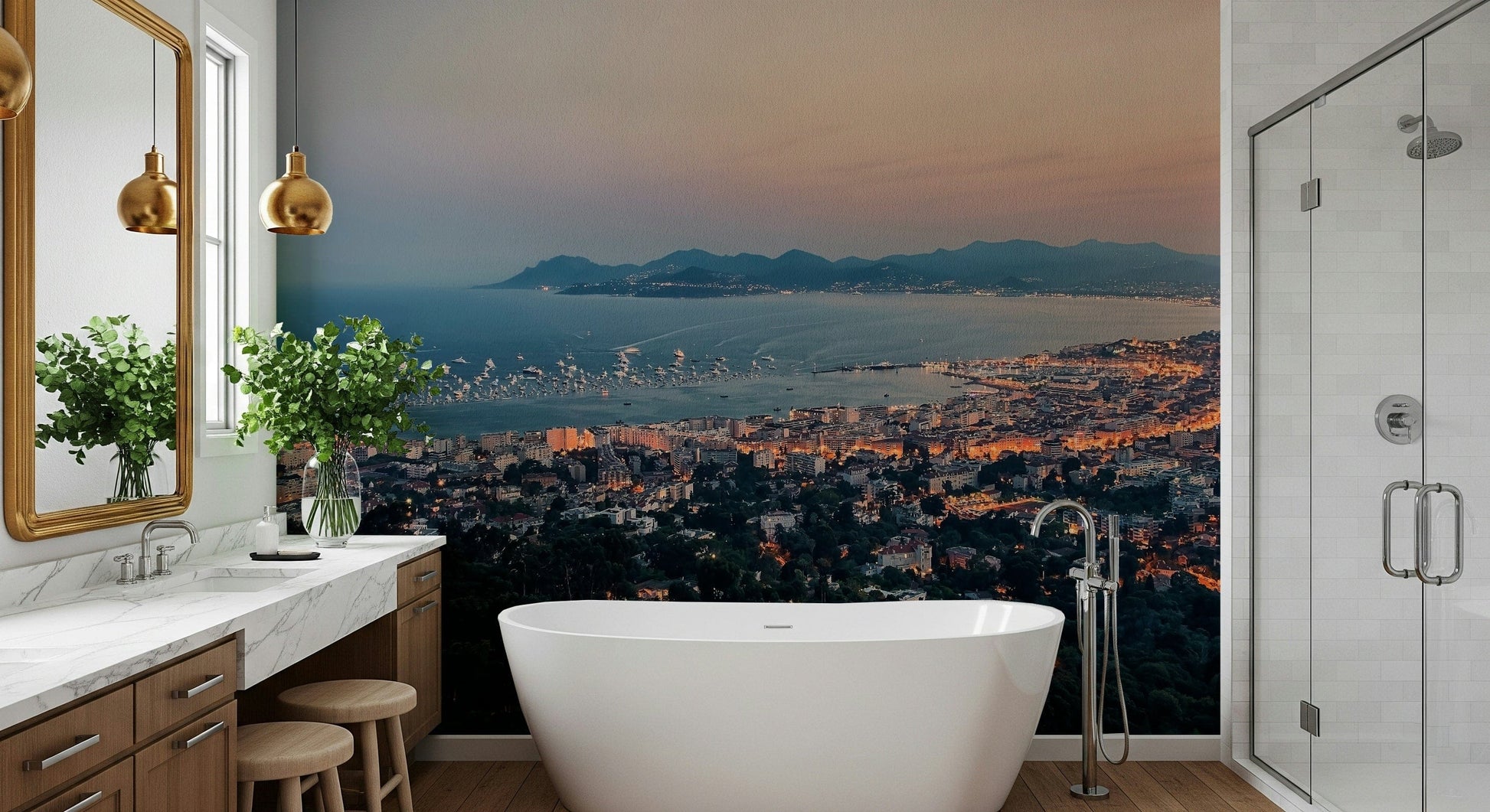 Bay of Cannes wallpaper with sky clouds over calm water and nature landscape