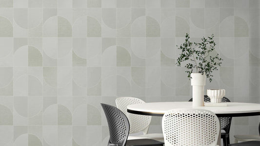 Moss green geometric tile pattern.

