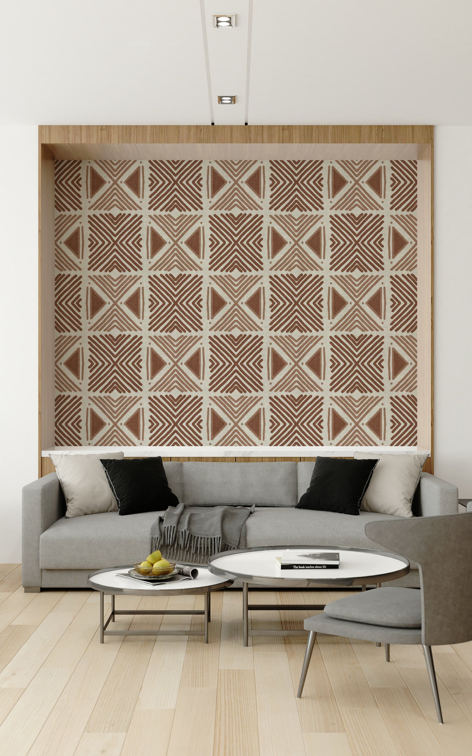 Artisan chevron design wall mural Tribal Cappuccino theme.