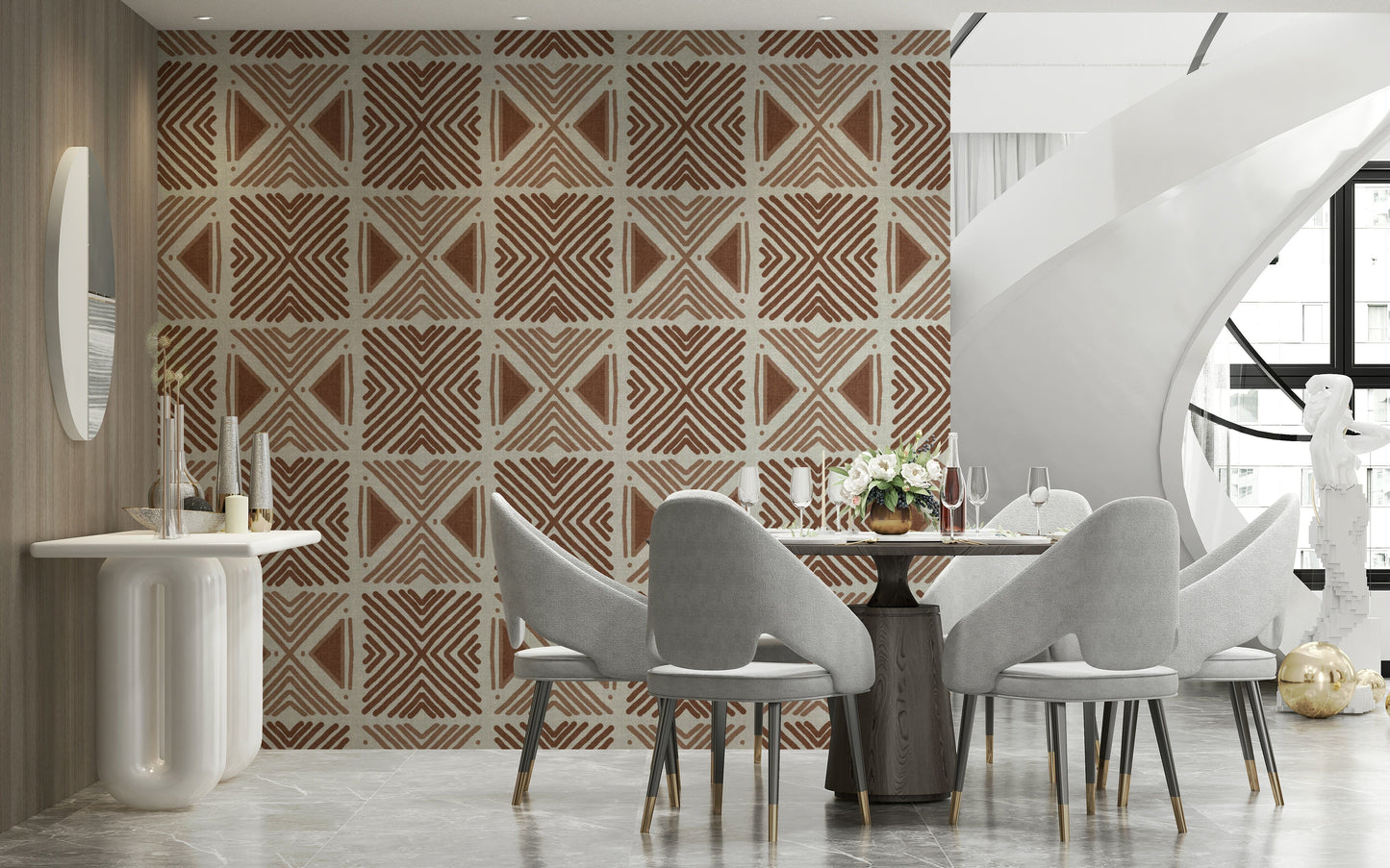 Earthy tone modern wall mural Tribal Cappuccino design.