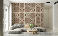 Earthy tone wall mural, global inspired ethnic geometric motif.