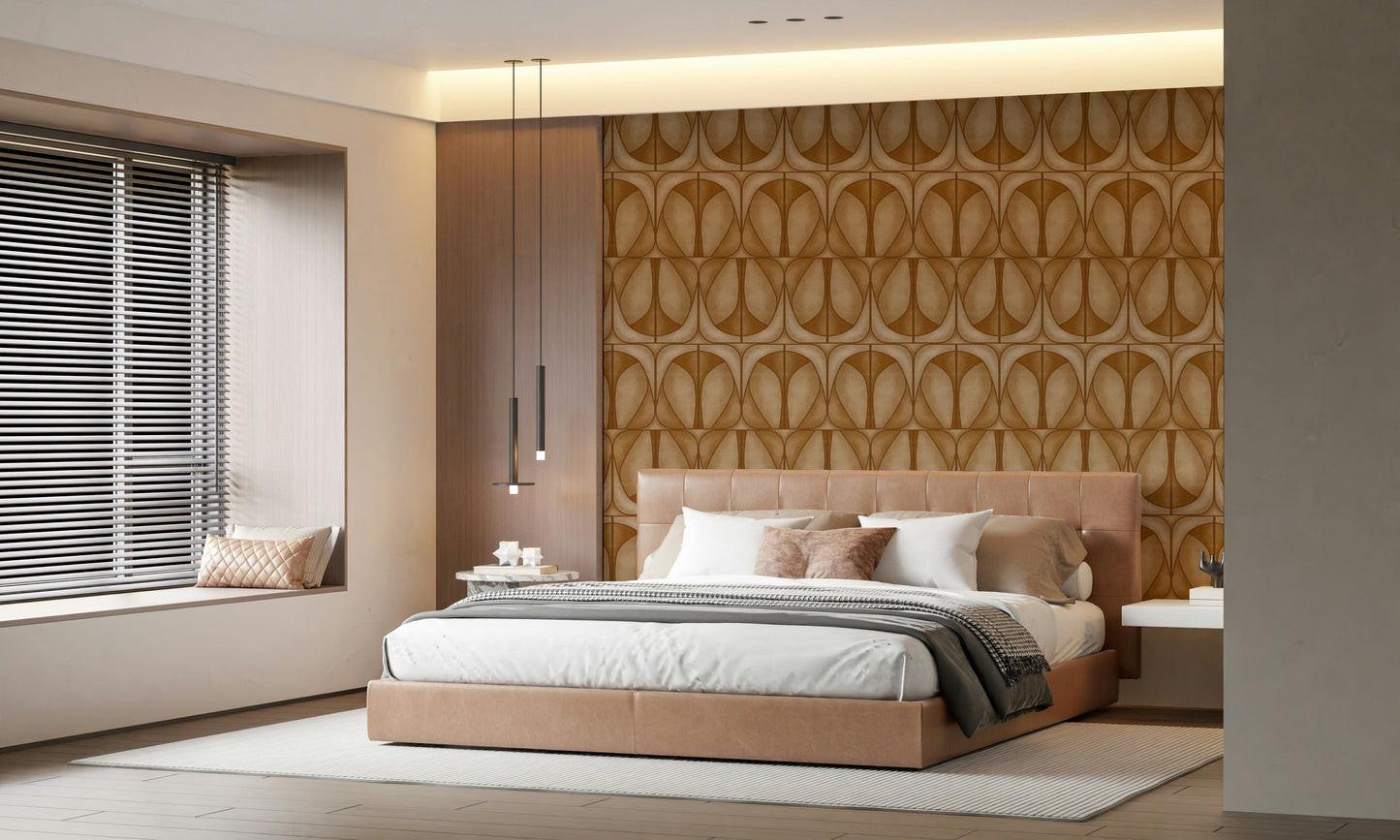 Modern Softy Dèco Geometries Warm Caramel wallpaper for walls soft textures.