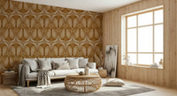 Artistic Softy Dèco Geometries Warm Caramel wall mural flowing symmetrical shapes.
