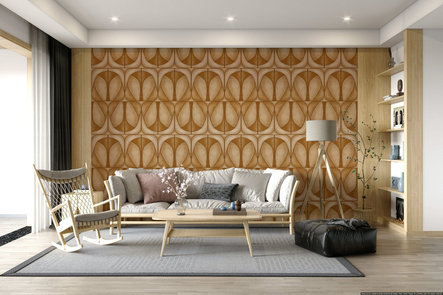 Classic Softy Dèco Geometries Warm Caramel wallpaper for walls refined elegance.