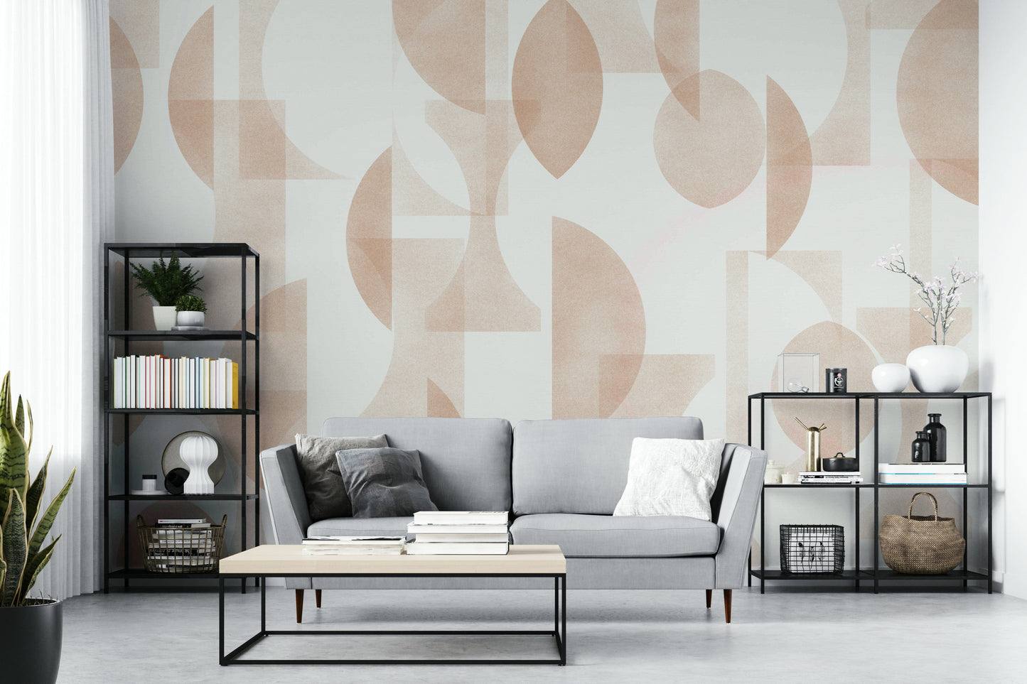 Scenic wallpaper with cartoon shapes and colors

